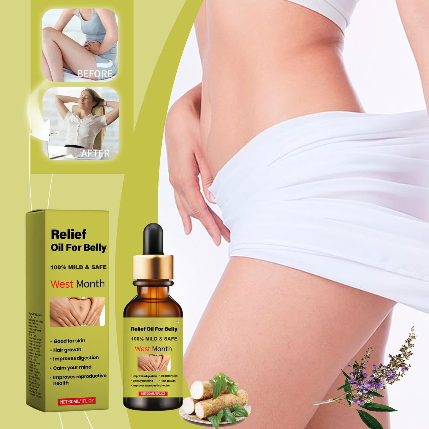 West&Month Body Care Essential Oil, Daily Massage Treatment For Tummy Upset Body Care Essential Oil