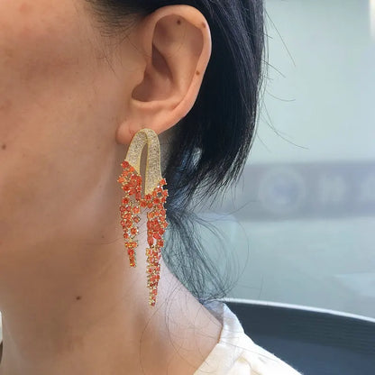 Bilincolor Golden Orange Long Tassel Earring for Women Wedding