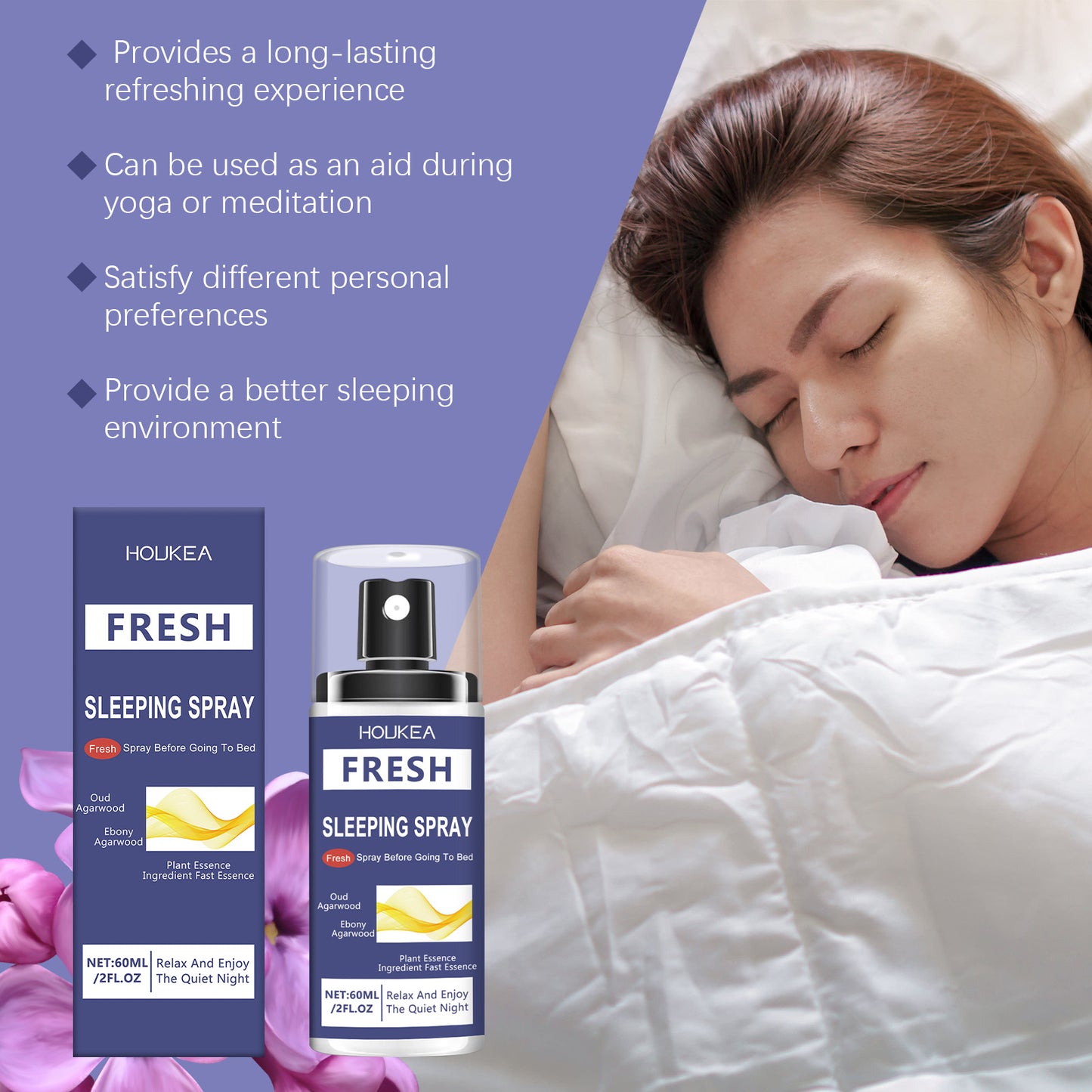Houkea Refreshing Sleep Spray Herbal Ingredients Enjoy A Restful Night With A Moisturizing Body Sleep Treatment Spray