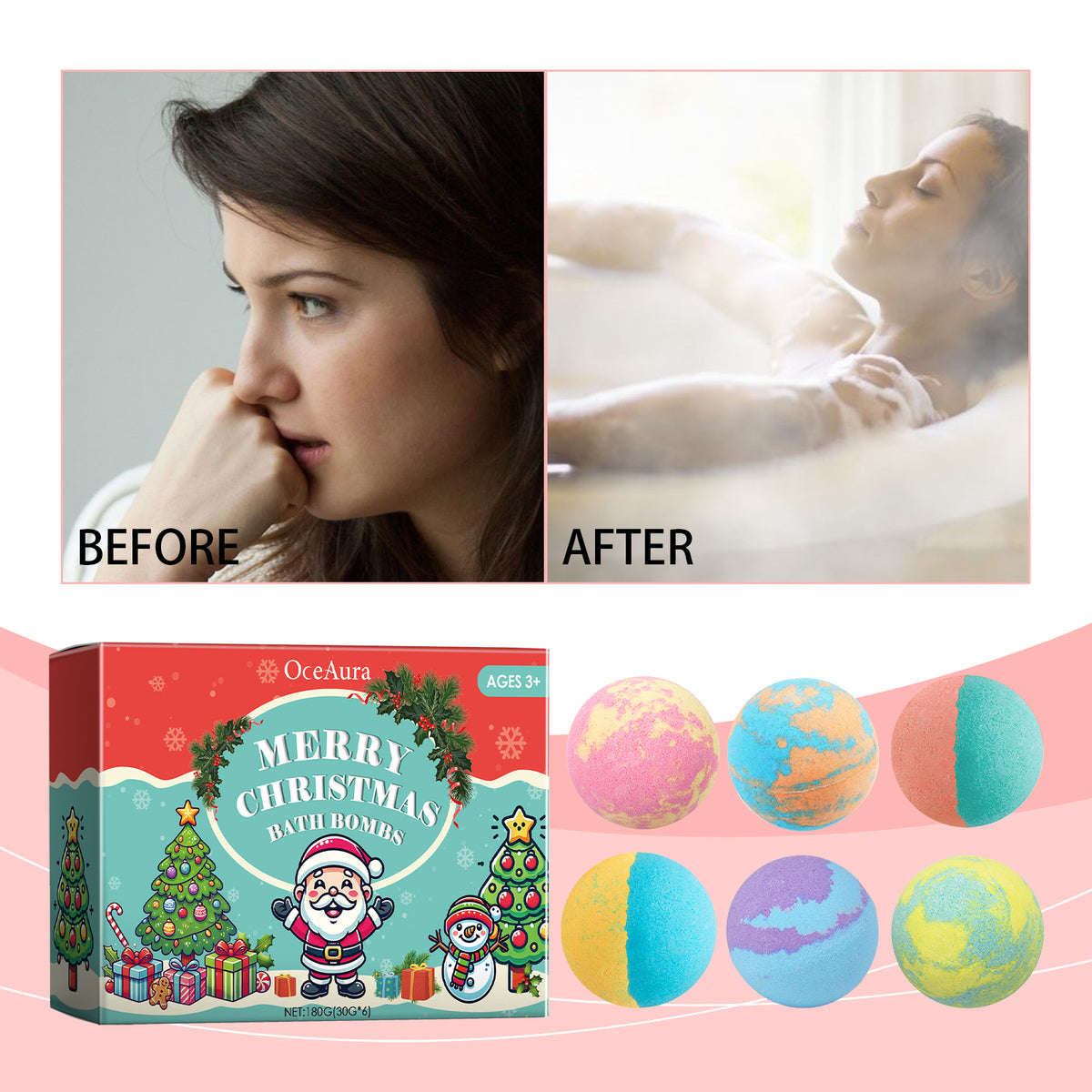 Christmas Colorful Bath Ball, Bubble Shower Fragrance Moisturizes Long-Lasting Plant Cleaning Bath Ball
