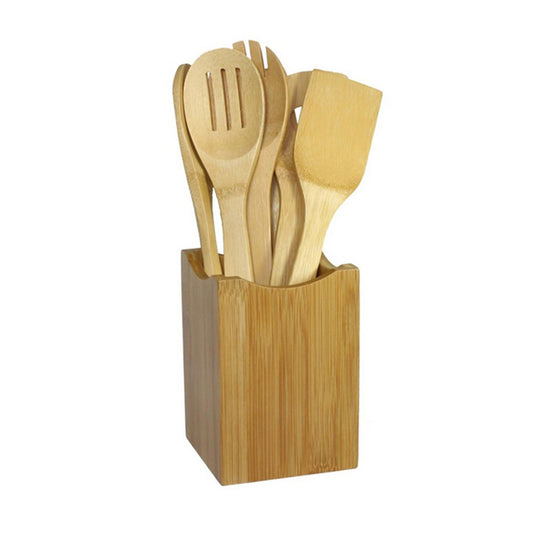 Oceanstar 7-Piece Traditional Bamboo Cooking Utensil Set in Brown