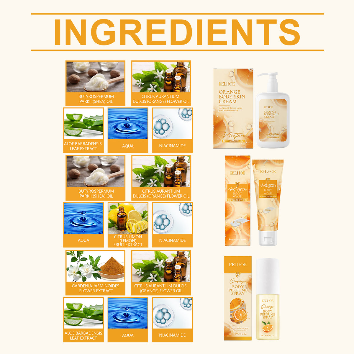 Orange Body Moisturizing Whitening Fragrance Gift Set Gentle Moisturizing Moisturizing Skin Care Set