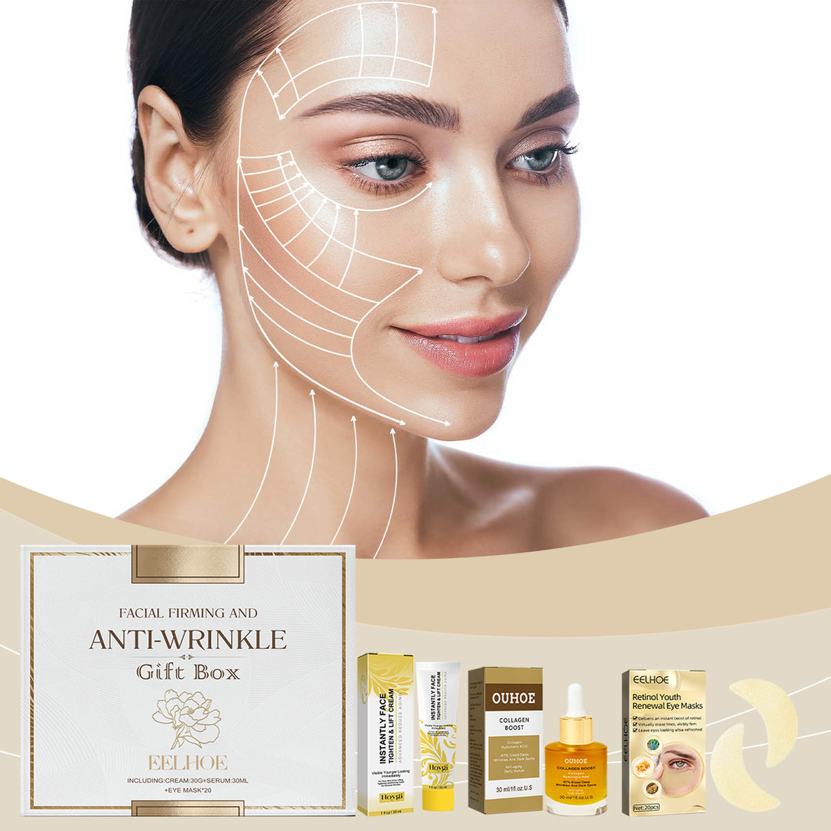 Facial Skin Care Gift Box, Moisturizing And Moisturizing Face And Eye Skin Rejuvenation Care And Lotion Set