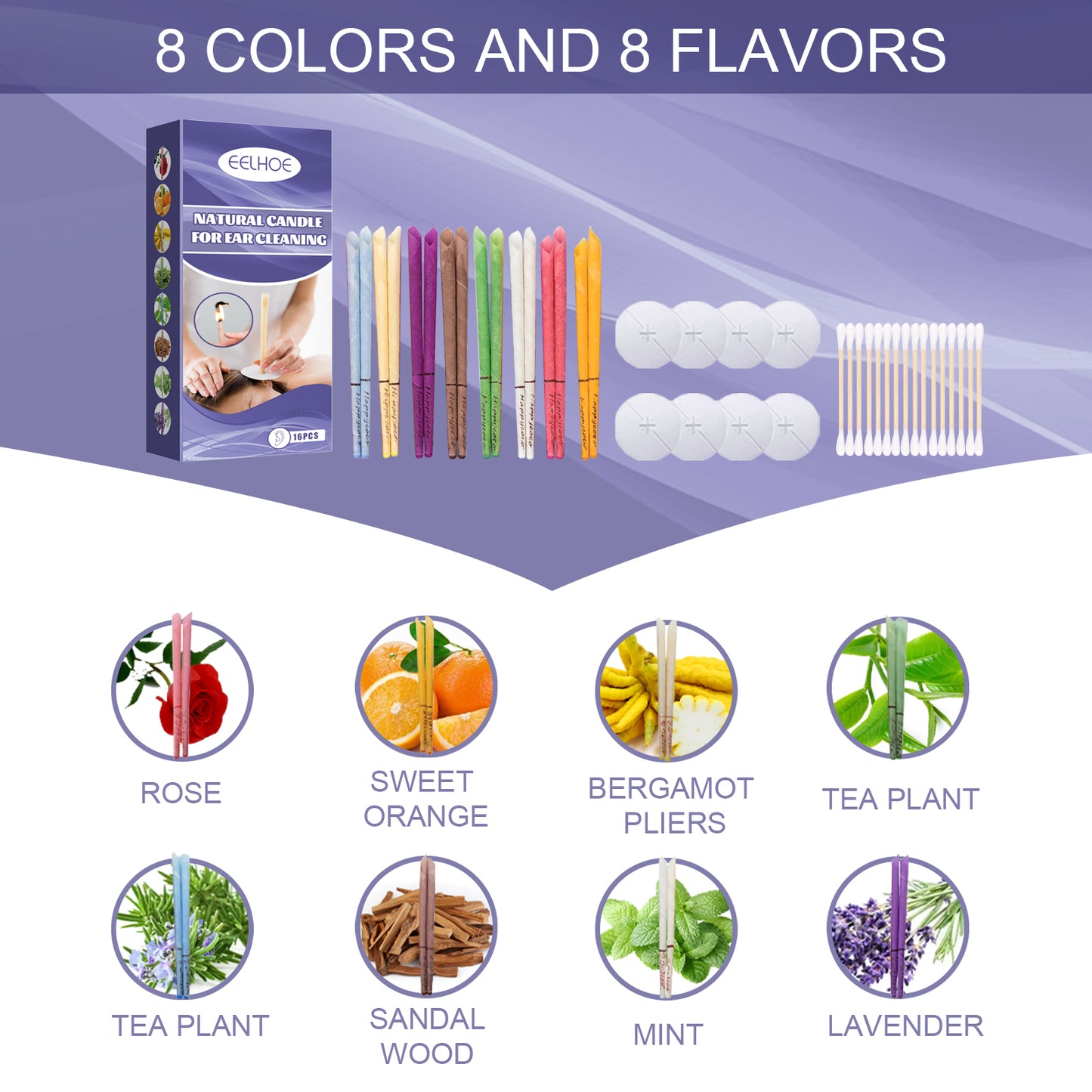 EELHOE Aromatherapy Ear Candle Gentle Cleansing Treatment Relaxing With Multicolor Ear Candle Set