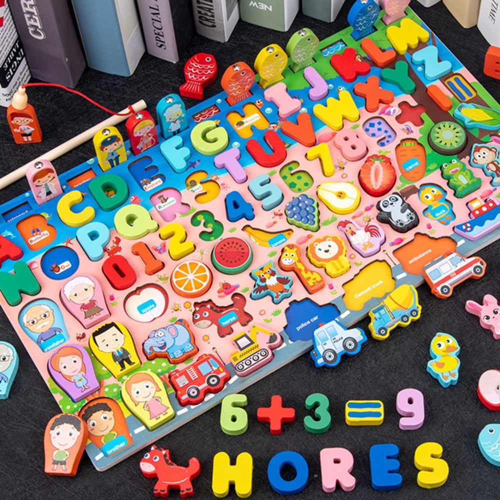 Wooden Geometric Shape Color Digital Cognition Puzzle