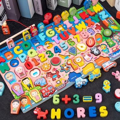 Wooden Geometric Shape Color Digital Cognition Puzzle
