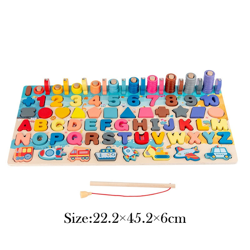 Wooden Geometric Shape Color Digital Cognition Puzzle