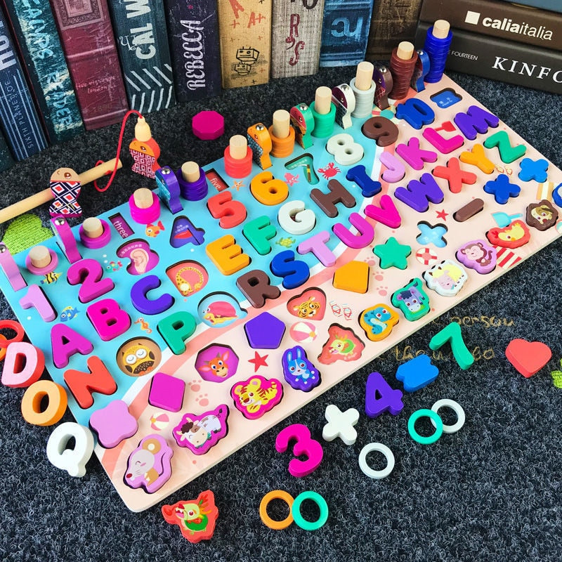 Wooden Geometric Shape Color Digital Cognition Puzzle