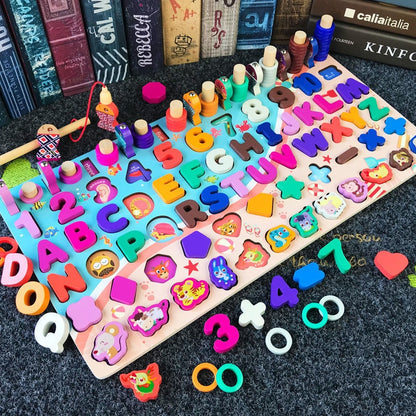 Wooden Geometric Shape Color Digital Cognition Puzzle