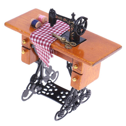 Wooden Dollhouse Sewing Machine With Cloth