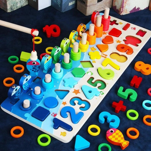 Wooden Geometric Shape Color Digital Cognition Puzzle