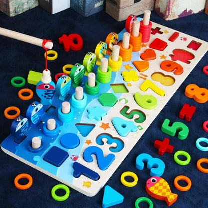 Wooden Geometric Shape Color Digital Cognition Puzzle