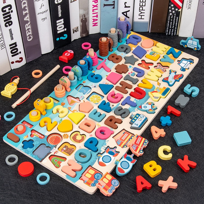 Wooden Geometric Shape Color Digital Cognition Puzzle
