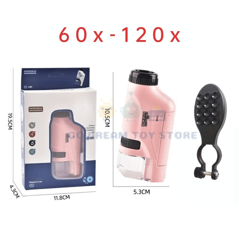 Handheld Microscope Kit Lab LED Light 60X-120X
