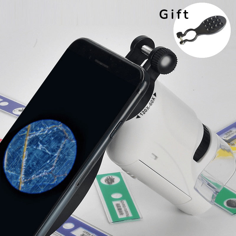 Handheld Microscope Kit Lab LED Light 60X-120X