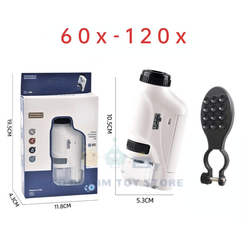 Handheld Microscope Kit Lab LED Light 60X-120X